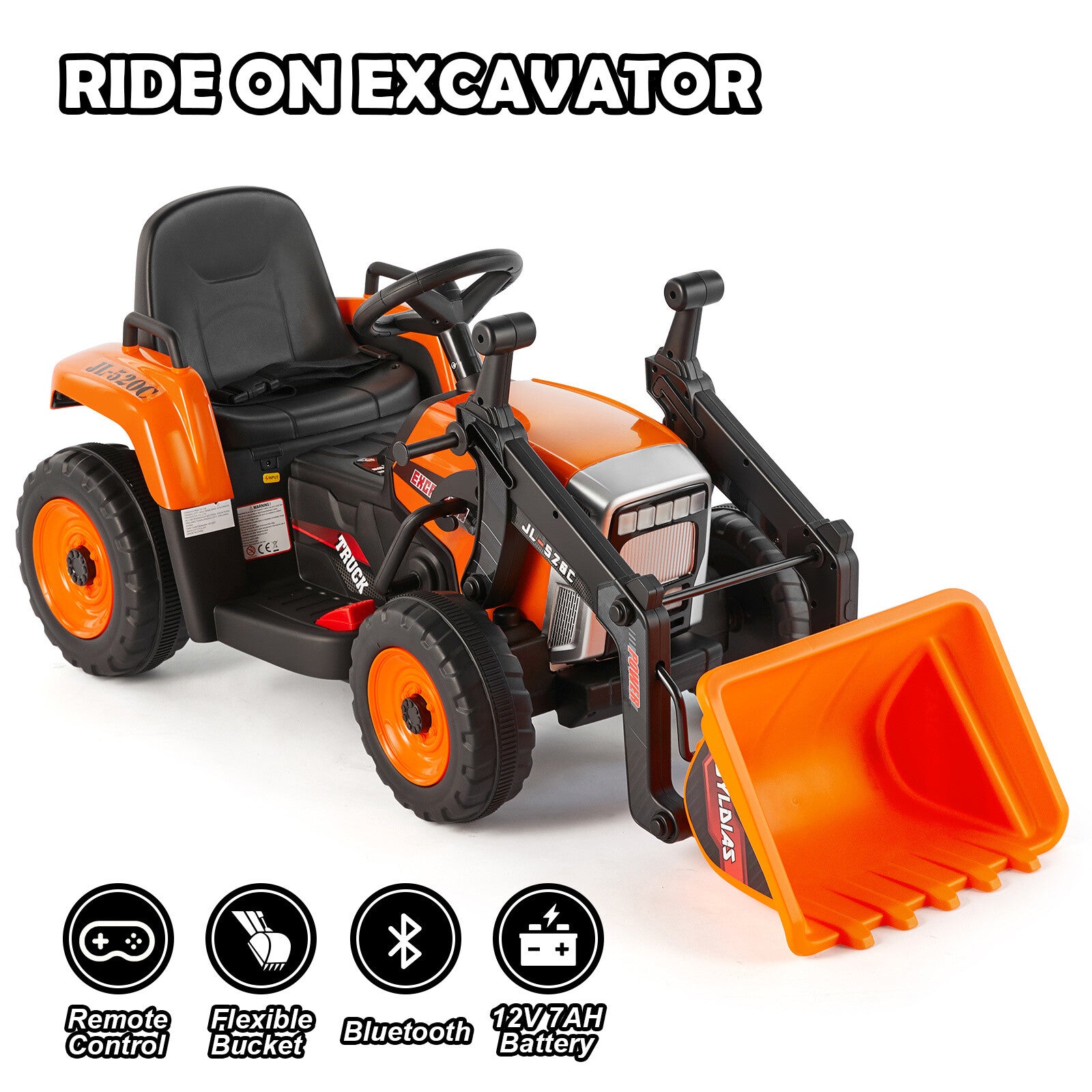 12V Orange Electric Ride-On Excavator Truck with 3 Speeds, Music, Lights, and Remote Control Trend Times 3