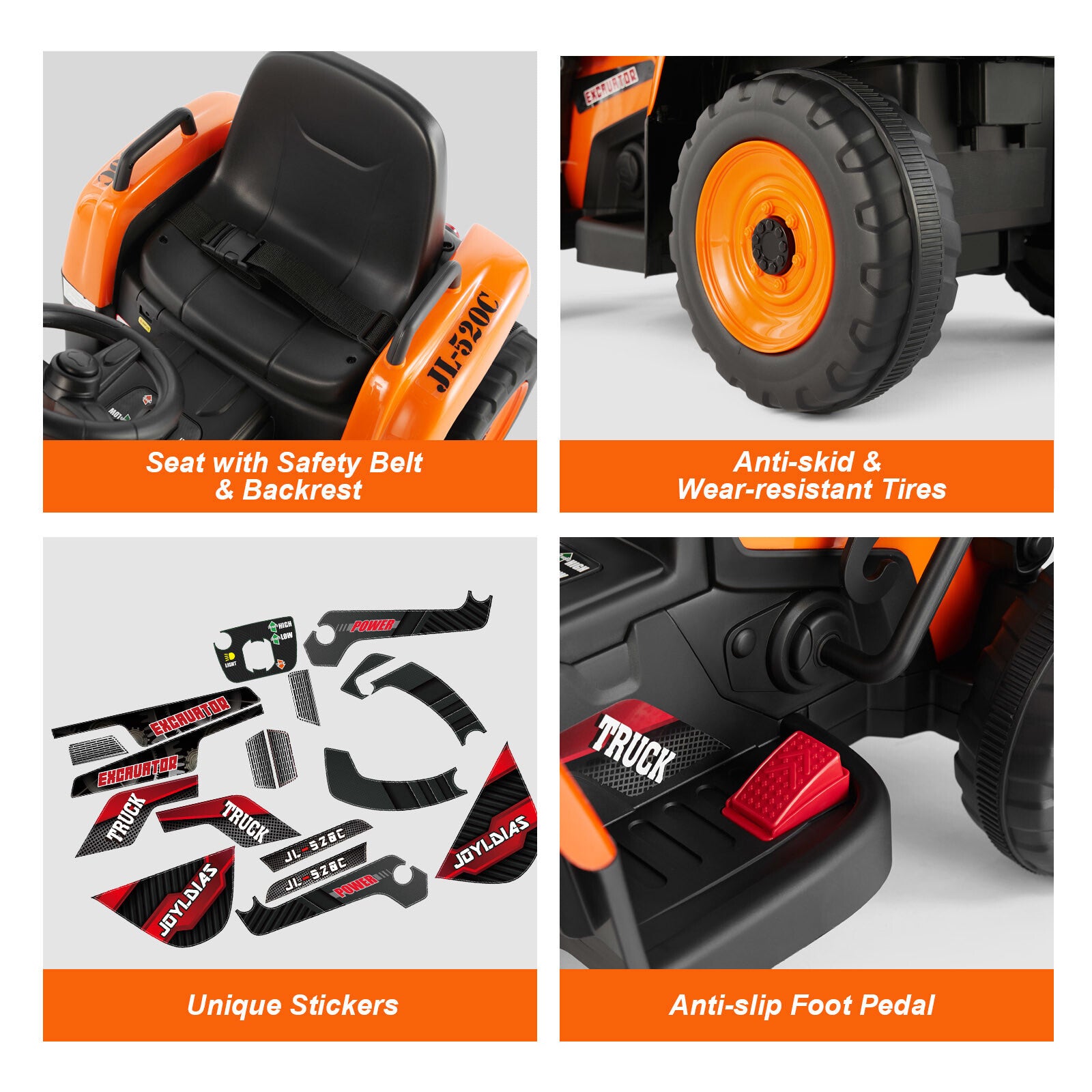 12V Orange Electric Ride-On Excavator Truck with 3 Speeds, Music, Lights, and Remote Control Trend Times 4