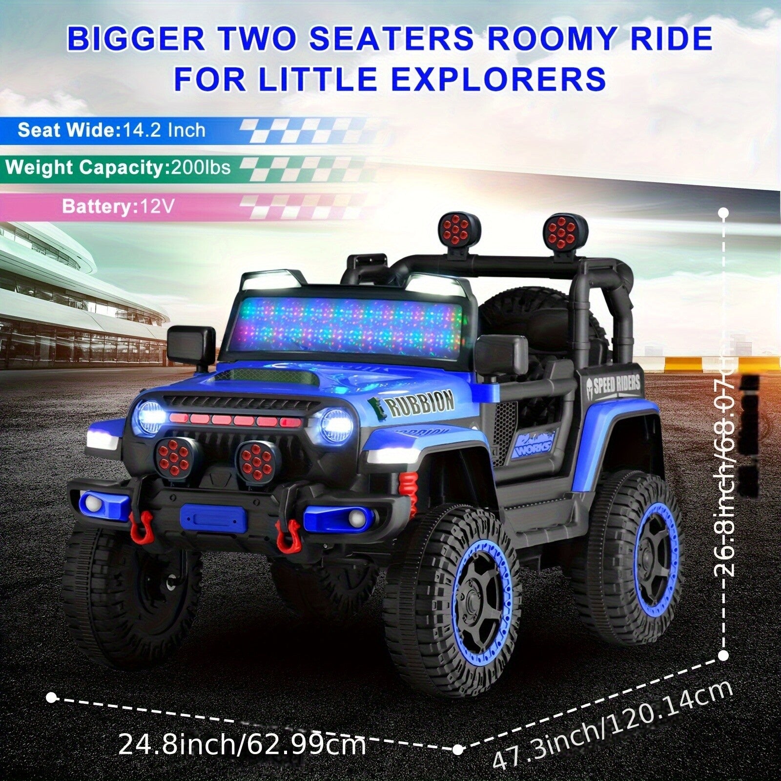 12V Electric Ride-On Car for Kids with Remote Control, Music, LED Lights, and 3 Speeds – Blue Trend Times 1