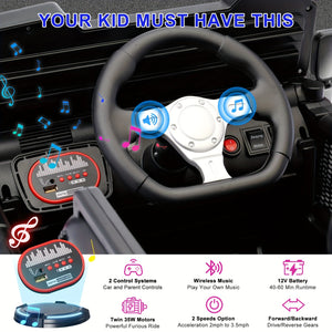 12V Electric Ride-On Car for Kids with Remote Control, Music, LED Lights, and 3 Speeds – Blue Trend Times 3