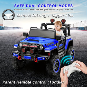 12V Electric Ride-On Car for Kids with Remote Control, Music, LED Lights, and 3 Speeds – Blue Trend Times 4