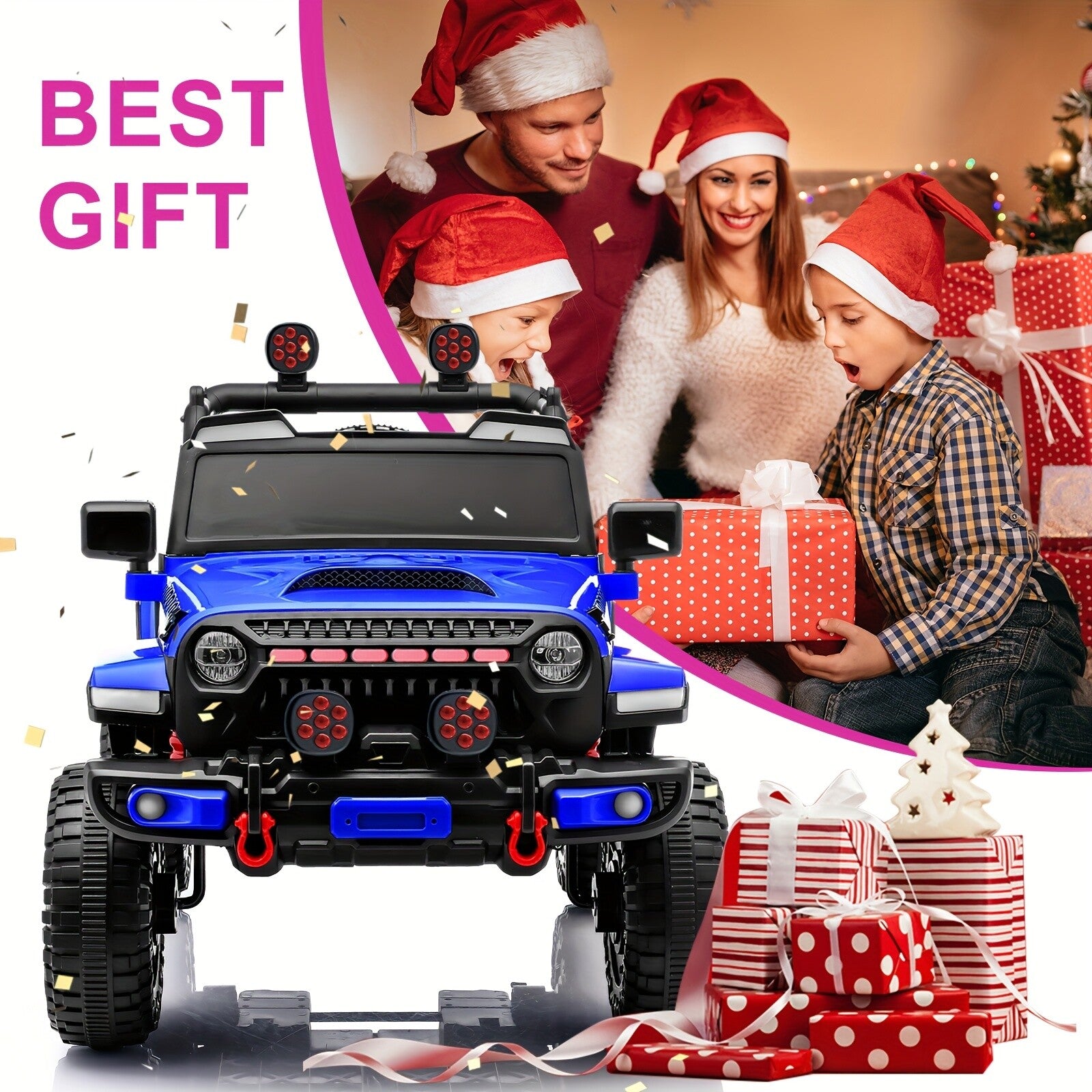 12V Electric Ride-On Car for Kids with Remote Control, Music, LED Lights, and 3 Speeds – Blue Trend Times 5