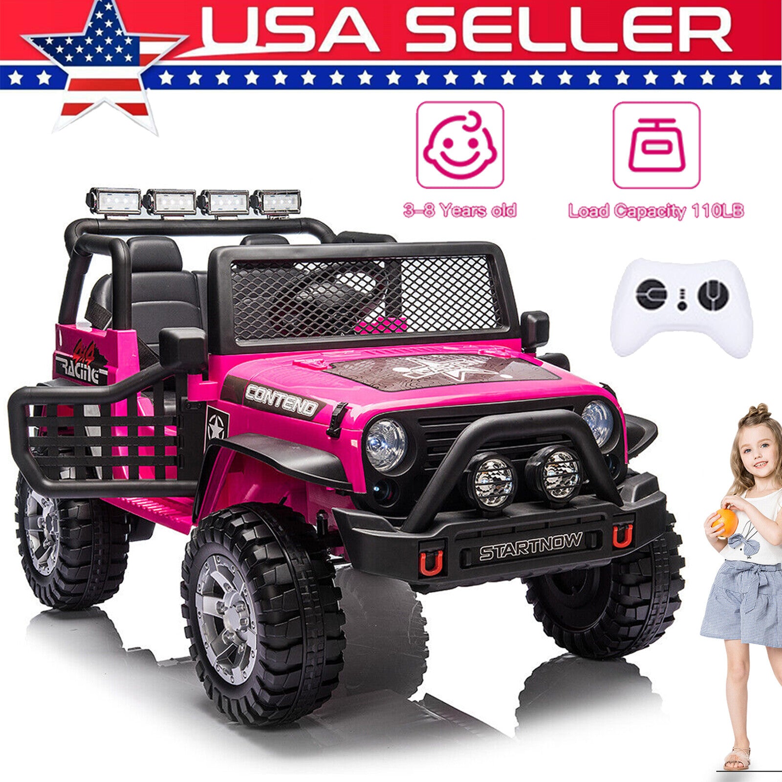 12V Electric Ride-On Jeep Truck for Kids with Remote Control and USB Charging Pink Trend Times 0