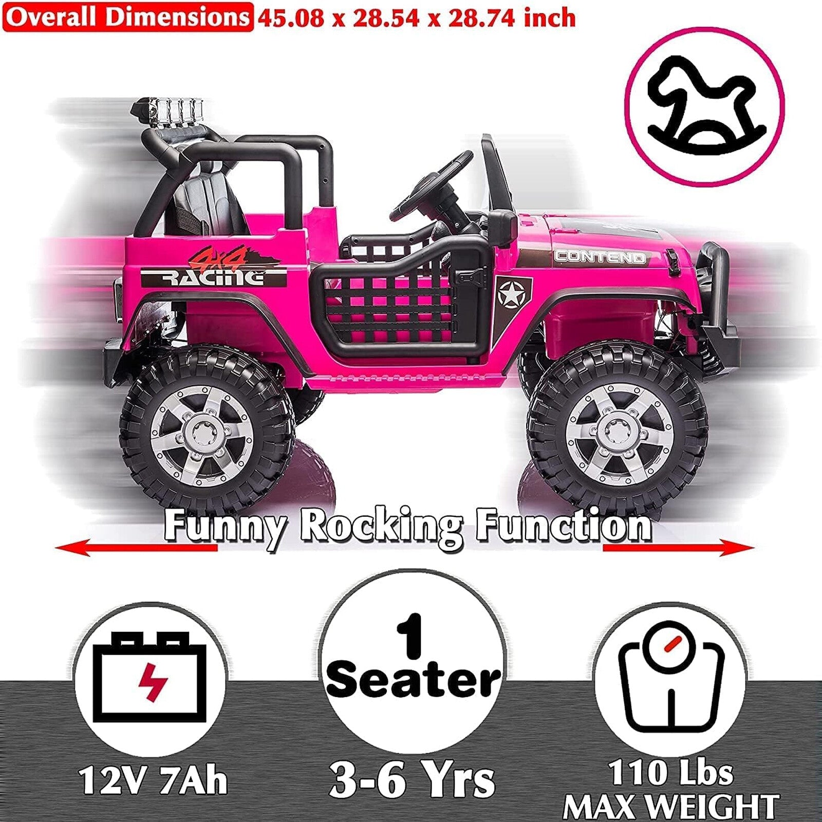 12V Electric Ride-On Jeep Truck for Kids with Remote Control and USB Charging Pink Trend Times 2