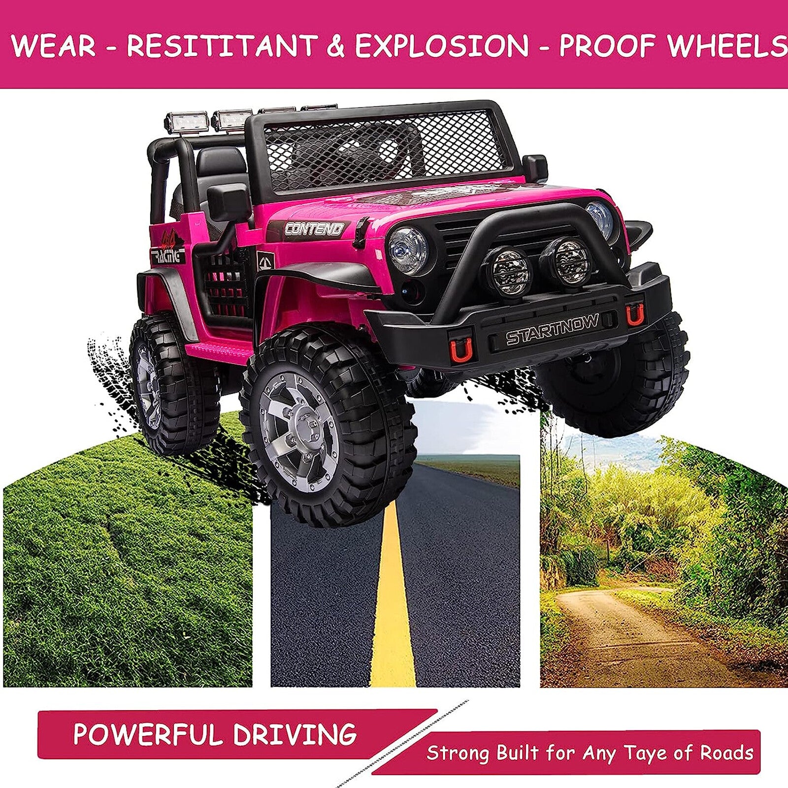12V Electric Ride-On Jeep Truck for Kids with Remote Control and USB Charging Pink Trend Times 6