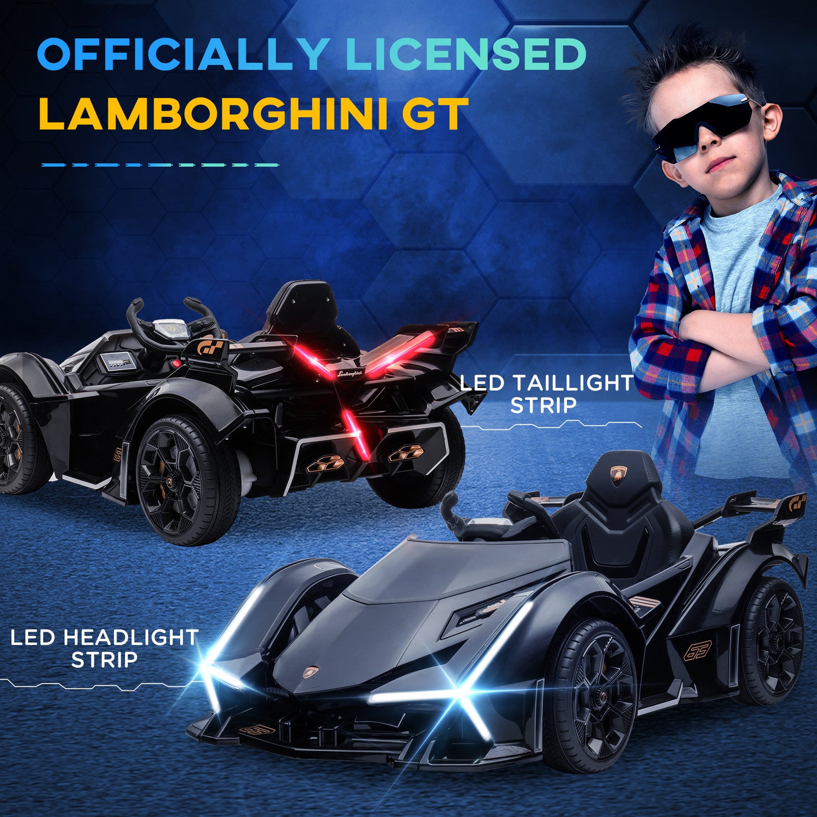 12V Electric Ride-On Car with Remote Control and Bluetooth, Black Trend Times 4