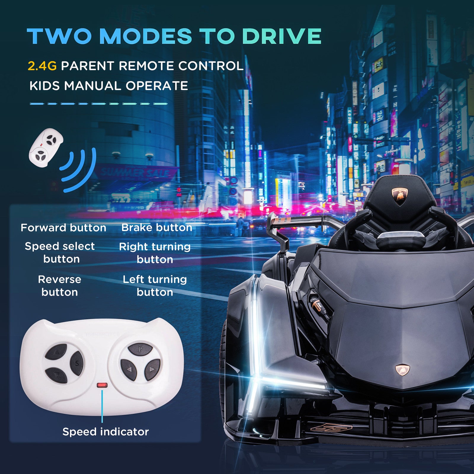 12V Electric Ride-On Car with Remote Control and Bluetooth, Black Trend Times 6
