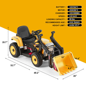 12V Electric Ride-On Excavator Digger with 3 Speeds Bluetooth Music Lights and Remote Control Yellow Trend Times 1