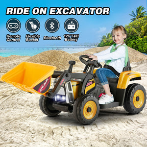 12V Electric Ride-On Excavator Digger with 3 Speeds Bluetooth Music Lights and Remote Control Yellow Trend Times 4