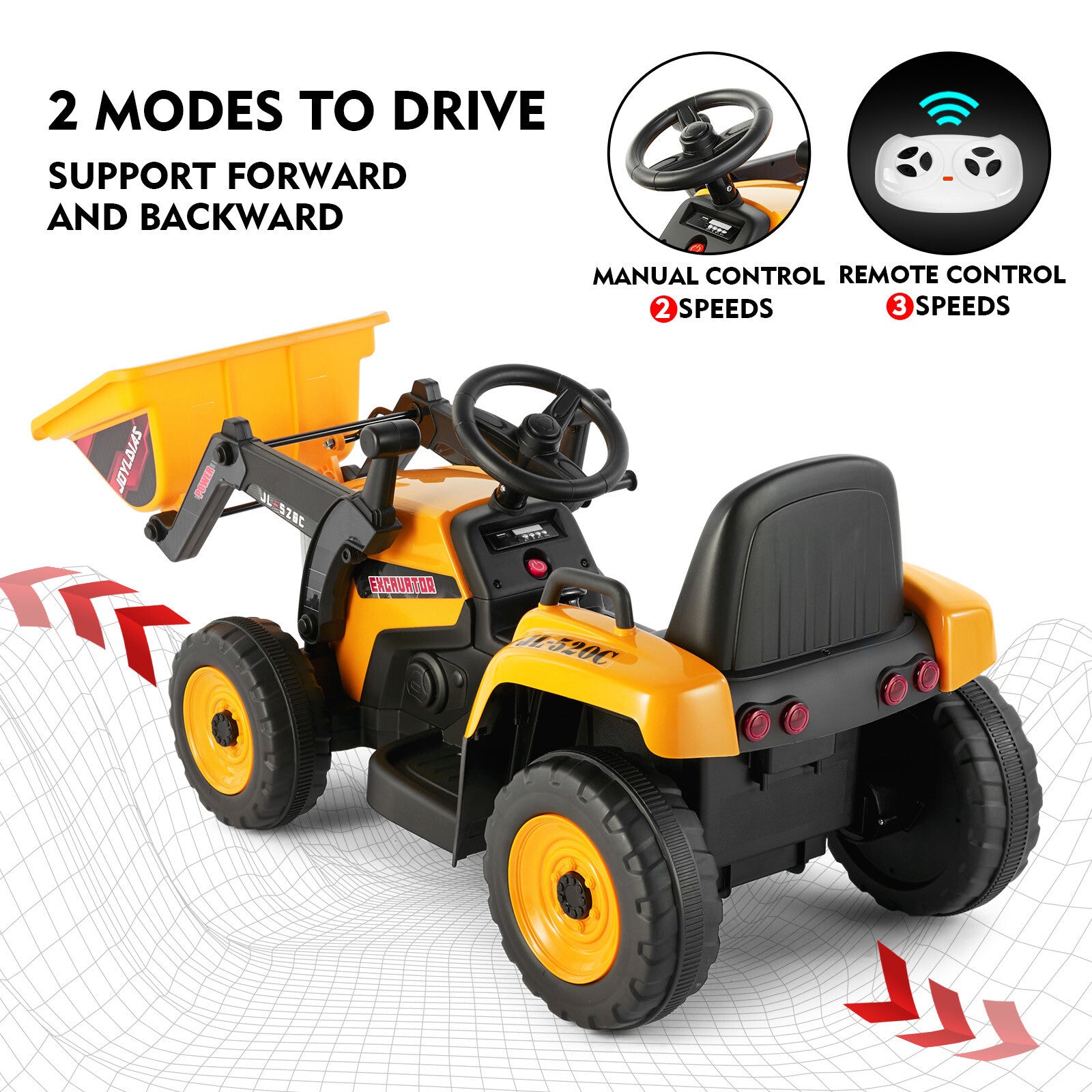 12V Electric Ride-On Excavator Digger with 3 Speeds Bluetooth Music Lights and Remote Control Yellow Trend Times 6