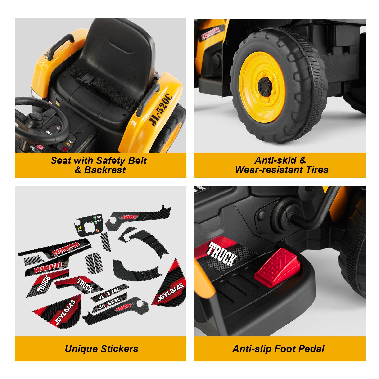 12V Electric Ride-On Excavator Digger with 3 Speeds Bluetooth Music Lights and Remote Control Yellow Trend Times 9