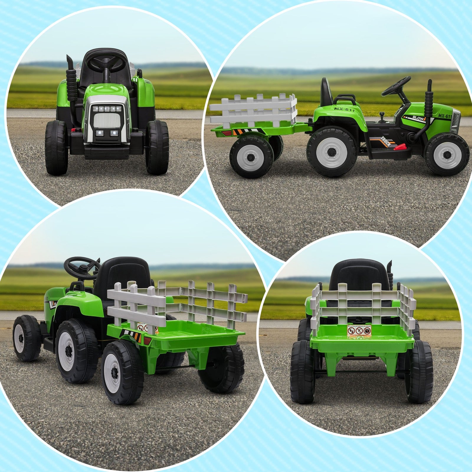 12V Electric Ride-On Tractor with Trailer and 25W Dual Motors in Green Trend Times 10