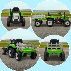 12V Electric Ride-On Tractor with Trailer and 25W Dual Motors in Green Trend Times 10