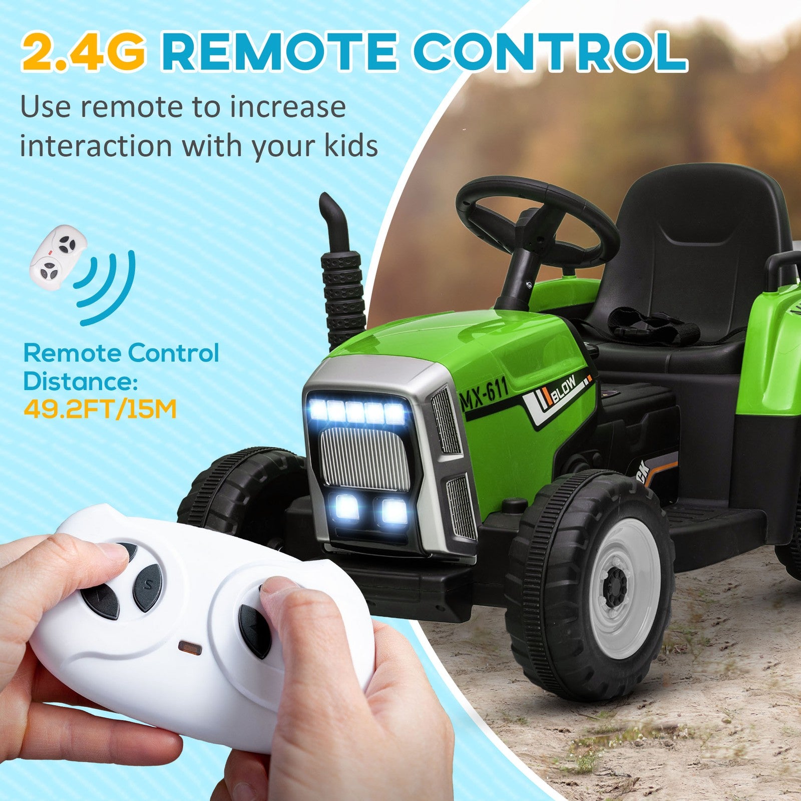 12V Electric Ride-On Tractor with Trailer and 25W Dual Motors in Green Trend Times 5