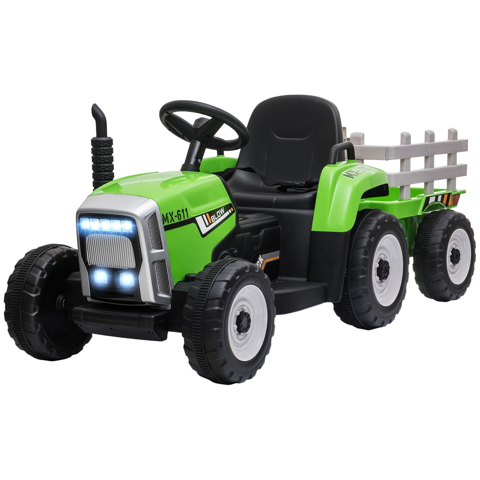12V Electric Ride-On Tractor with Trailer, 25W Dual Motors, Green Trend Times 3