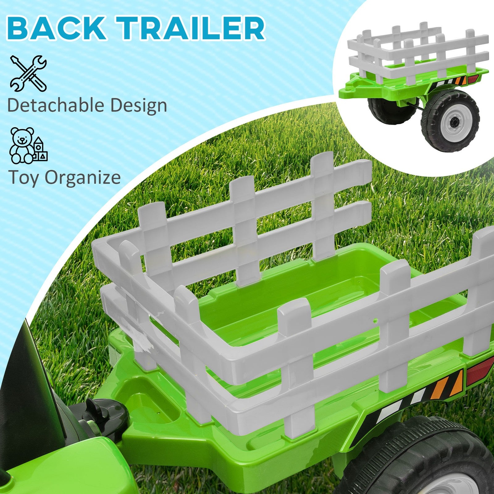 12V Electric Ride-On Tractor with Trailer, 25W Dual Motors, Green Trend Times 4