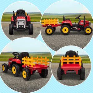 12V Electric Ride-On Tractor with Trailer, 25W Dual Motors, Red Trend Times 10