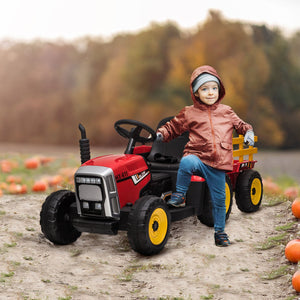 12V Red Electric Ride-On Tractor with Trailer and 25W Dual Motors Trend Times 1