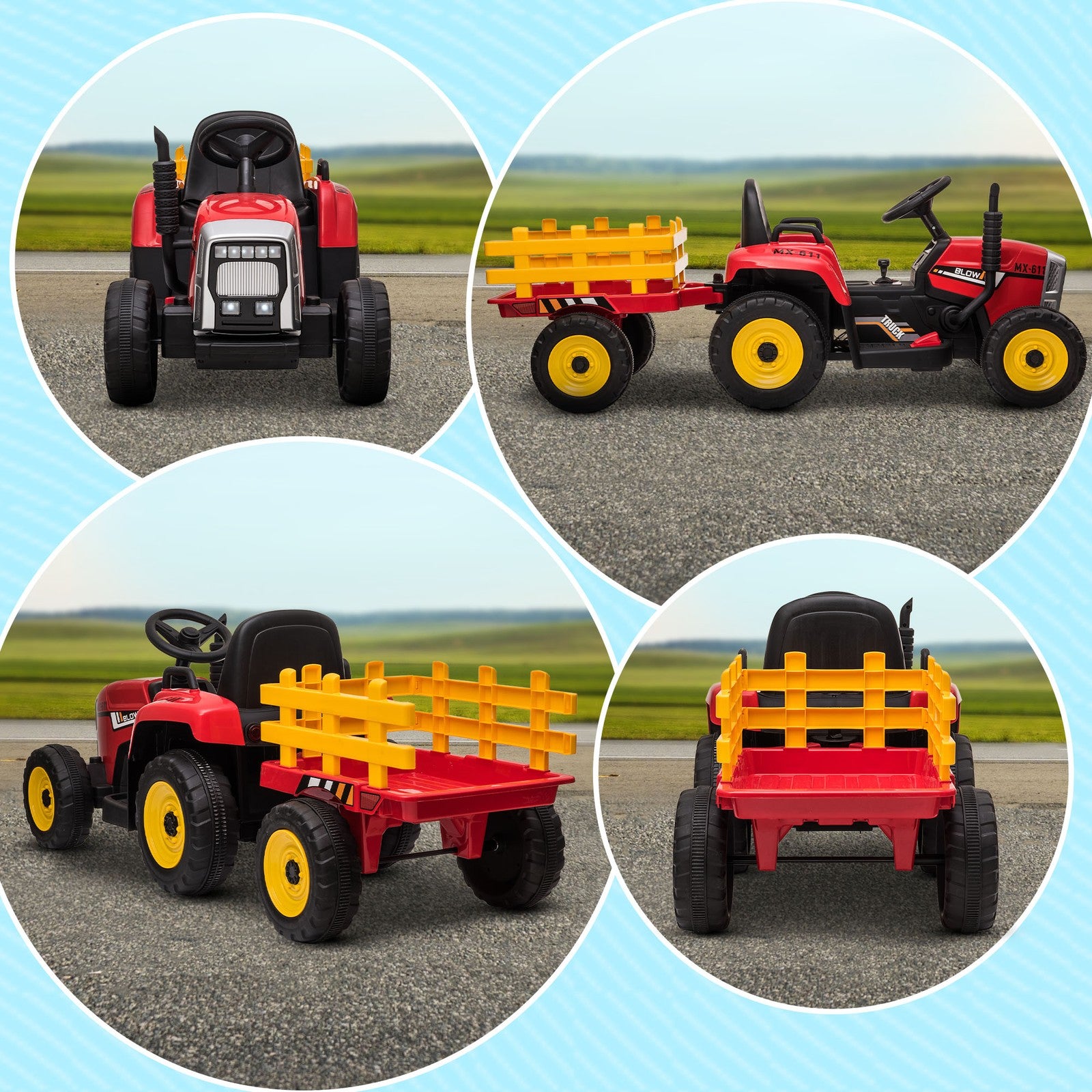 12V Red Electric Ride-On Tractor with Trailer and 25W Dual Motors Trend Times 10