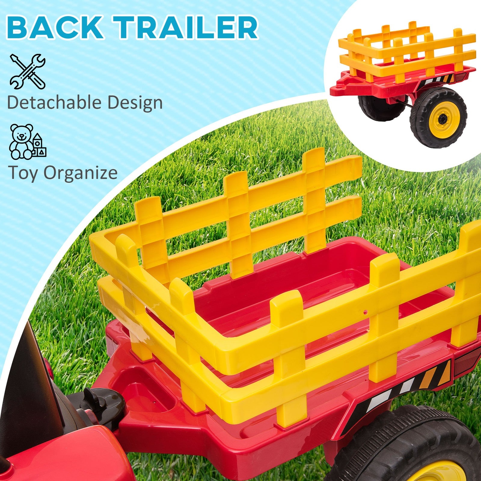 12V Red Electric Ride-On Tractor with Trailer and 25W Dual Motors Trend Times 4