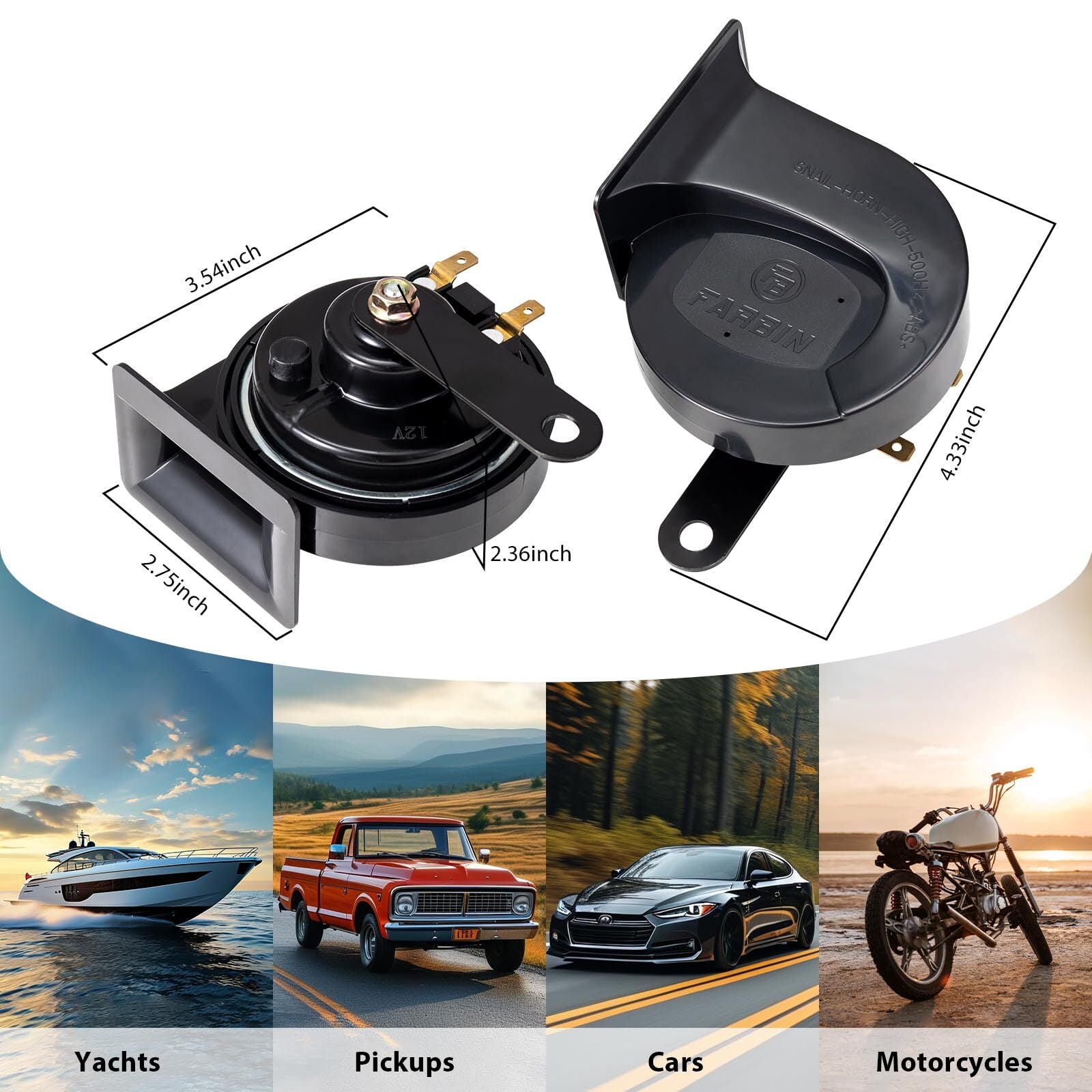 12V Electric Snail Horn 130dB Waterproof for Motorcycle Car Truck Train Black Trend Times 3