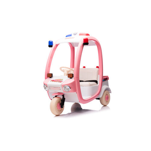 12V Electric 3-Wheeled Children's Police Box Car 2-Seater Remote Control Pink Trend Times 0