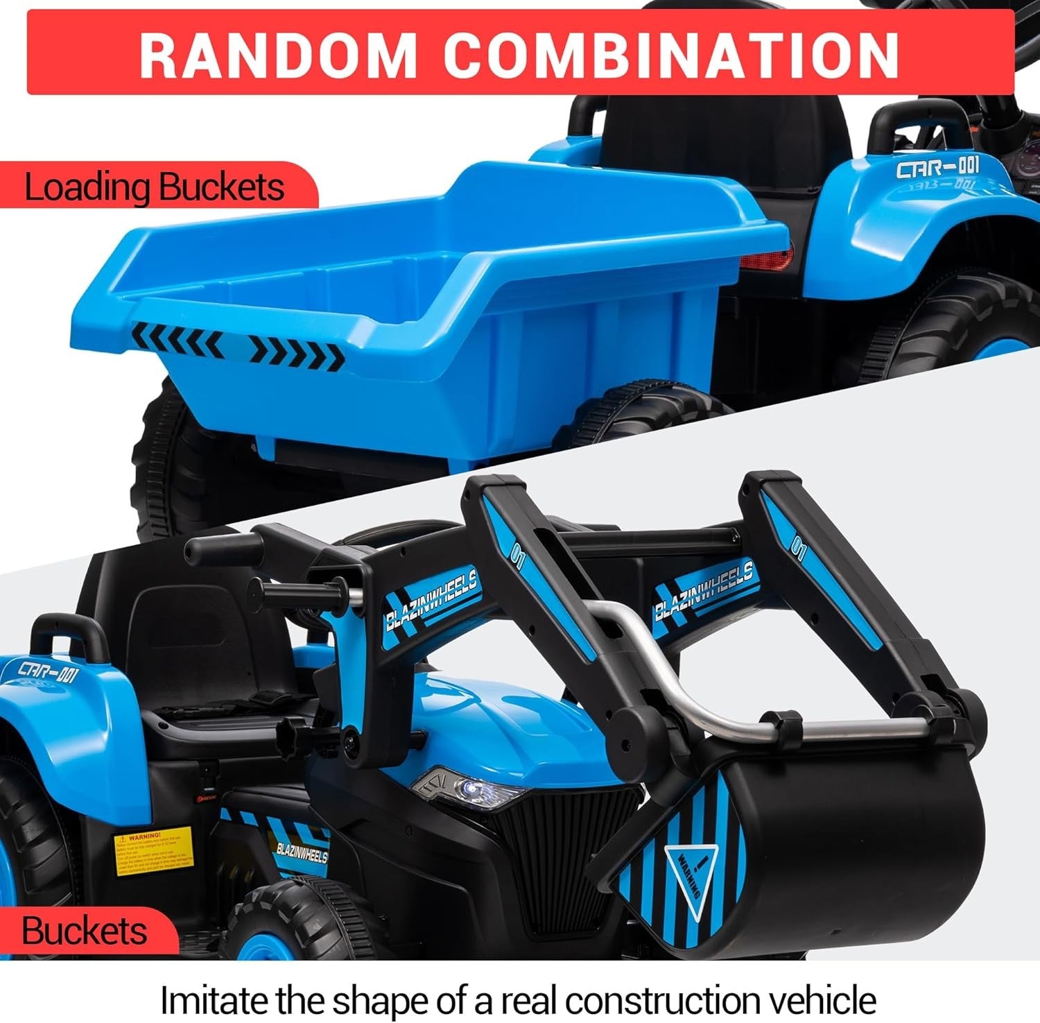 12V Electric 3-in-1 Kids Ride-On Vehicle Set with Excavator, Tractor, and Detachable Trailer Trend Times 5