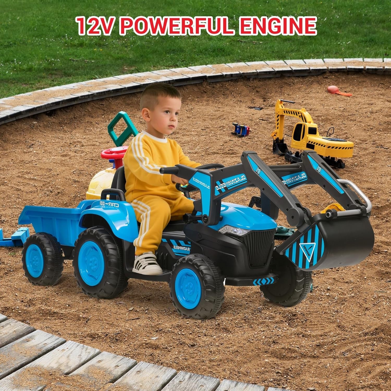 12V Electric 3-in-1 Kids Ride-On Vehicle Set with Excavator, Tractor, and Detachable Trailer Trend Times 6