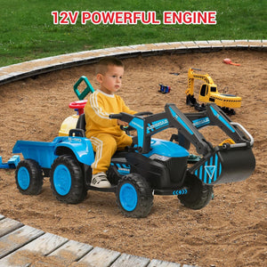 12V Electric 3-in-1 Kids Ride-On Vehicle Set with Excavator, Tractor, and Detachable Trailer Trend Times 6