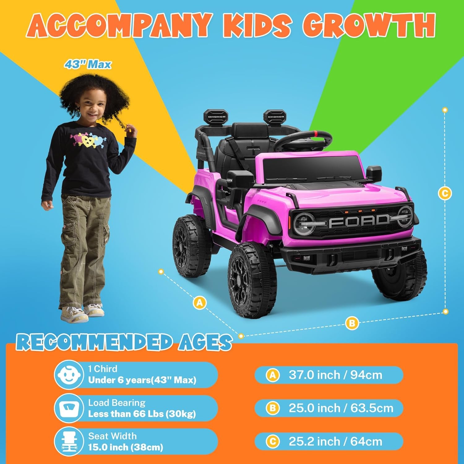 12V Electric Ford Bronco Raptor Ride-On Car for Kids Trend Times 5