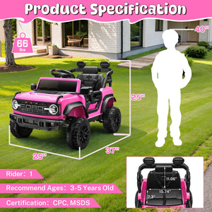 12V Pink Ford Bronco Raptor Ride-On Car with Remote Control for Kids 3-5 years Trend Times 6