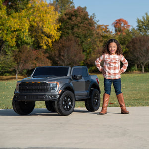 12V Ford F-150 Raptor Battery-Powered Ride-On Toy for Kids 3+ Carbonized Grey Trend Times 4