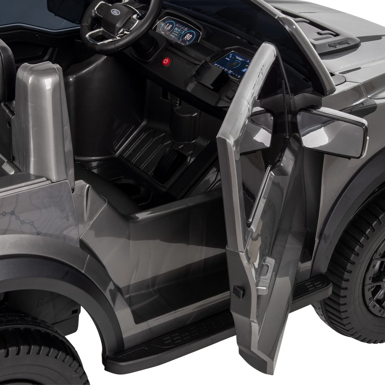 12V Ford F-150 Raptor Battery-Powered Ride-On Toy for Kids 3+ in Carbonized Grey Trend Times 5