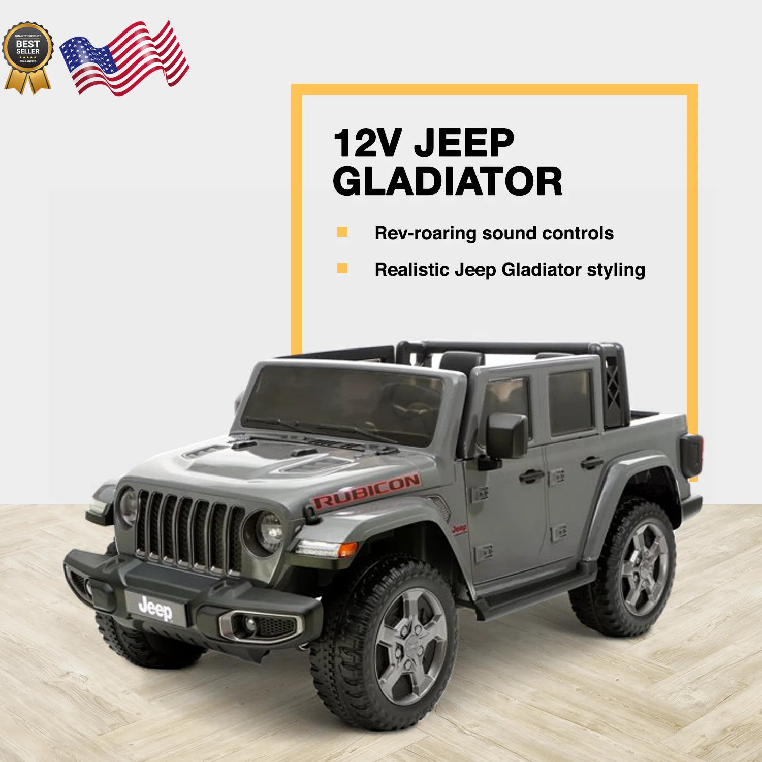12V Battery-Powered Gladiator Rubicon 2-Seater Ride-On Vehicle for Kids Ages 3-8 Gray Trend Times 2