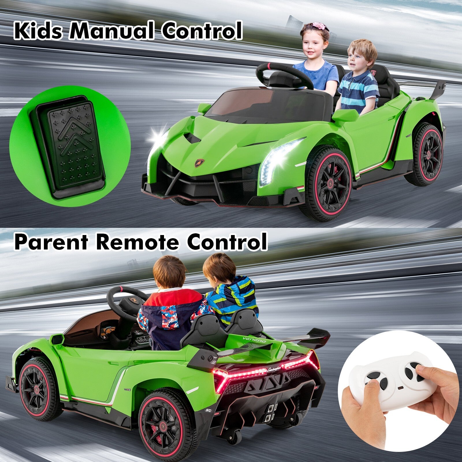 12V Green 4WD Kids Ride-On Sports Car Battery Powered with Power Adapter Trend Times 3