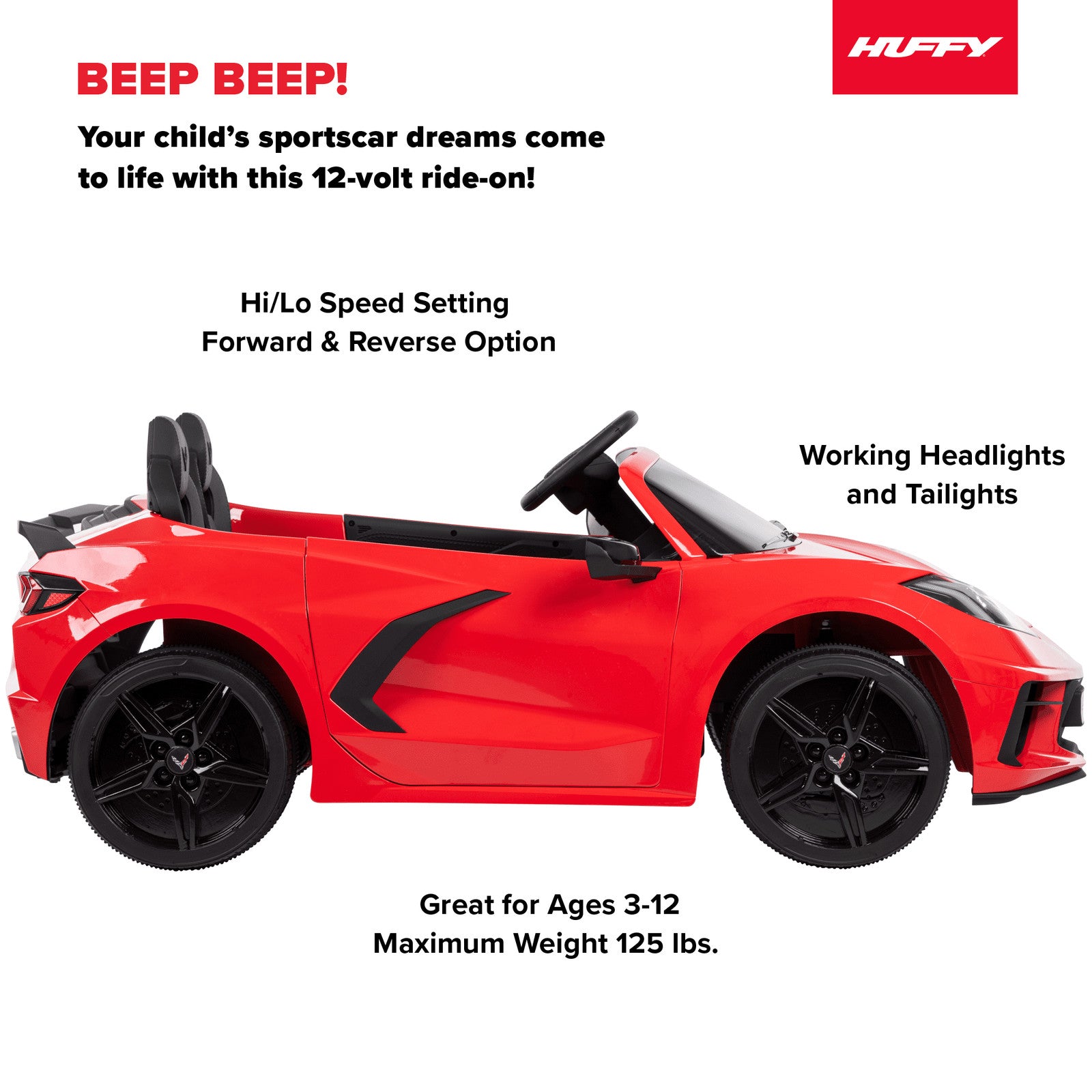 12V Battery-Powered Corvette Stingray Ride-On Car with Sounds for Kids Ages 3+ Trend Times 1