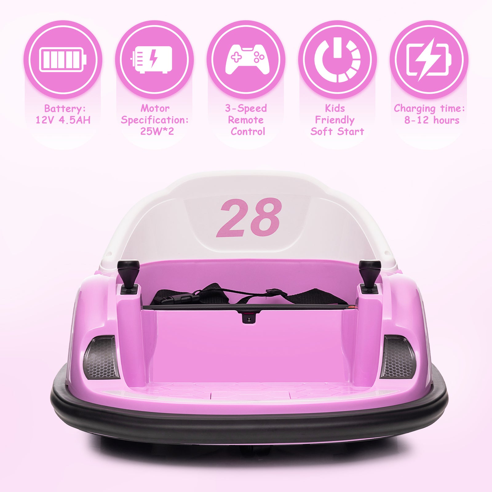 12V Kids Bumper Car with Remote Control, Battery Display, 360-Degree Spin, LED Lights, and Music Trend Times 2