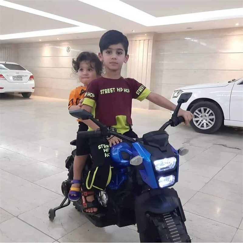 12V Kids Ride-On Motorcycle Toy with Training Wheels 1.8-3.2mph for Ages 3-6 Blue Trend Times 6