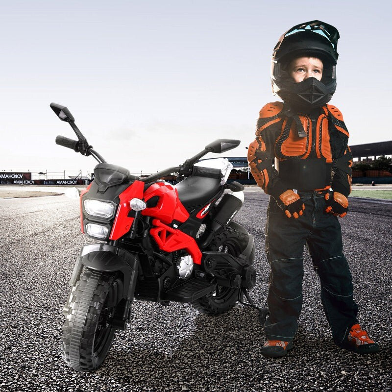 12V Red Ride-On Motorcycle with Training Wheels for Kids Ages 3-6, Speed 1.8-3.2 mph Trend Times 10
