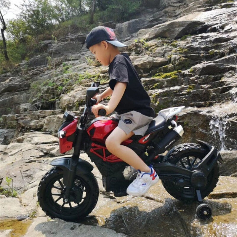 12V Red Ride-On Motorcycle with Training Wheels for Kids Ages 3-6, Speed 1.8-3.2 mph Trend Times 13