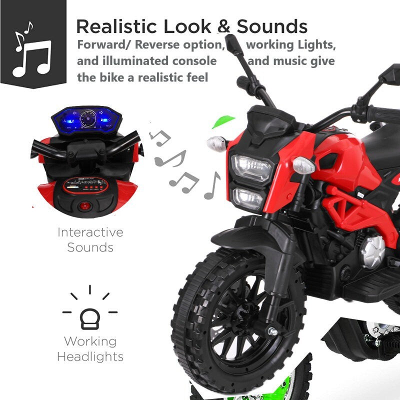 12V Red Ride-On Motorcycle with Training Wheels for Kids Ages 3-6, Speed 1.8-3.2 mph Trend Times 3