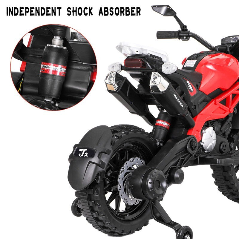12V Red Ride-On Motorcycle with Training Wheels for Kids Ages 3-6, Speed 1.8-3.2 mph Trend Times 4