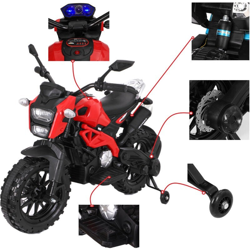 12V Red Ride-On Motorcycle with Training Wheels for Kids Ages 3-6, Speed 1.8-3.2 mph Trend Times 9