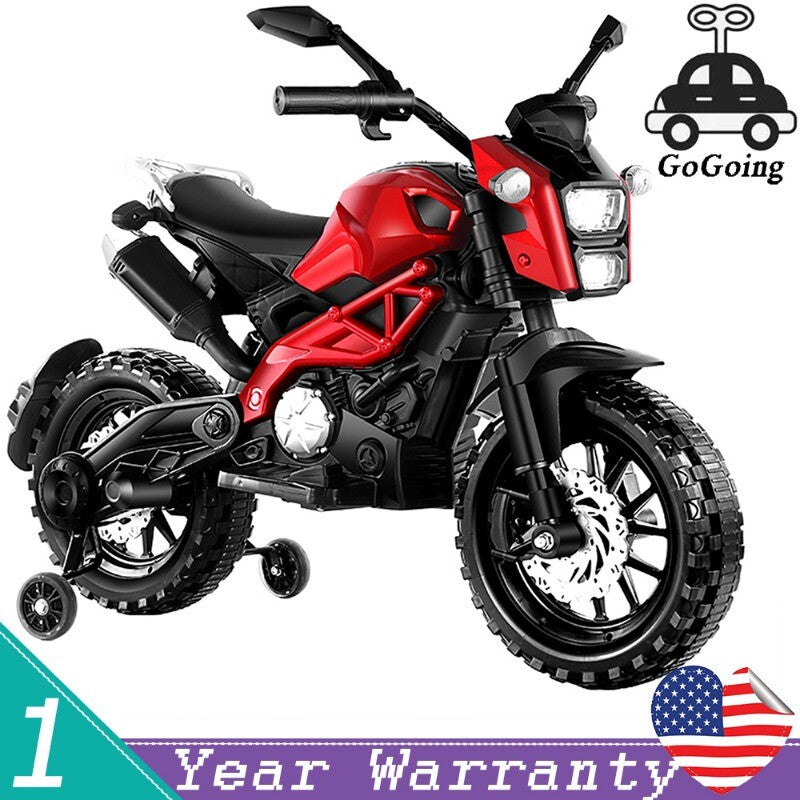 12V Red Ride-On Motorcycle with Training Wheels for Kids Ages 3-6, Speed 1.8-3.2 mph Trend Times Variant 0