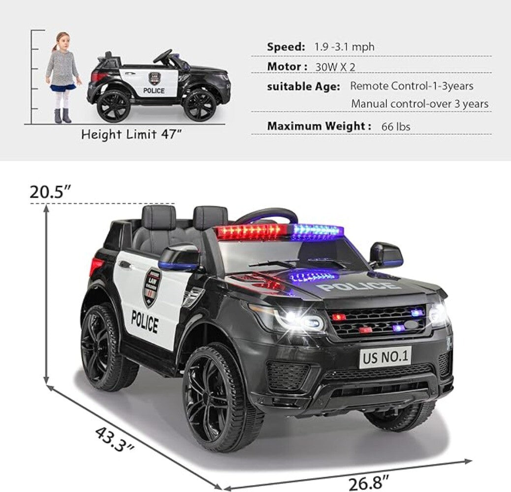 12V Electric Police Ride-On Car for Kids with Parental Remote Control and Battery Powered Trend Times 1
