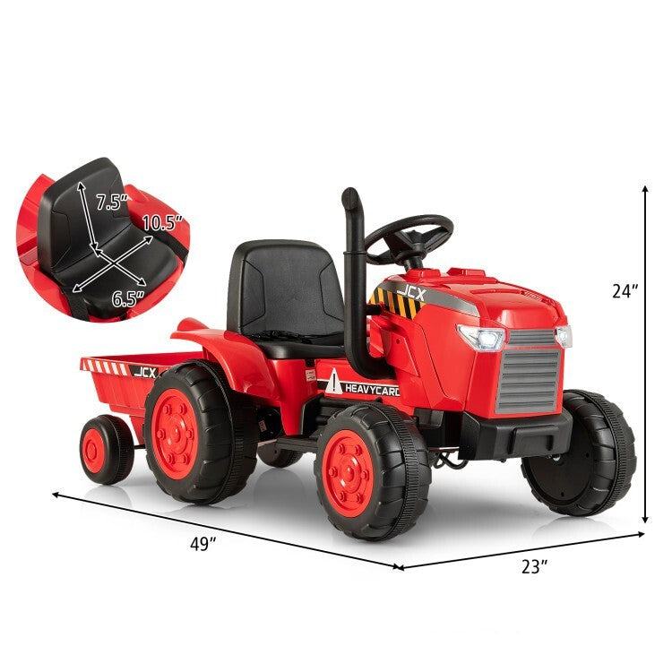 12V Red Toddler Ride-On Tractor Toy with Trailer and Remote Control Trend Times 3