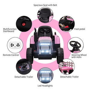 12V Electric Ride-On Tractor with Trailer and Remote Control for Kids Trend Times 18