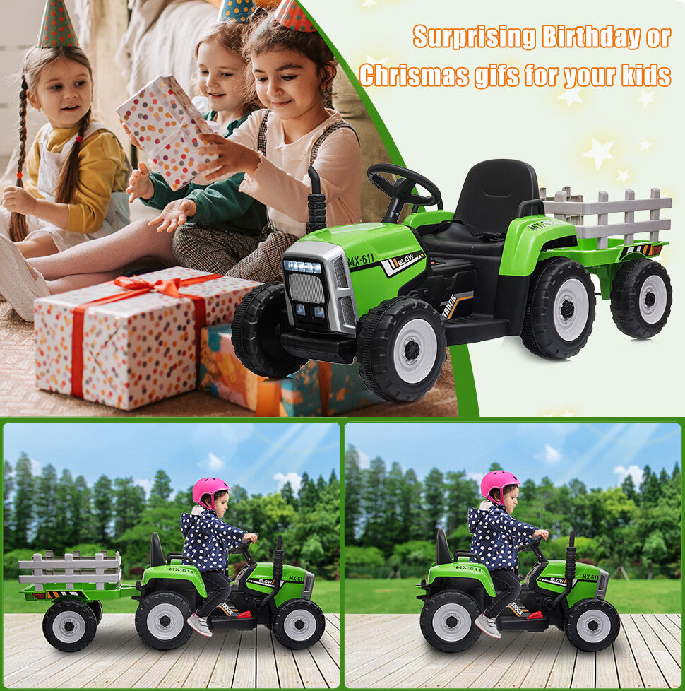 12V Electric Ride-On Tractor with Trailer Battery-Powered Kids Toy Car Gift for Christmas Trend Times 11