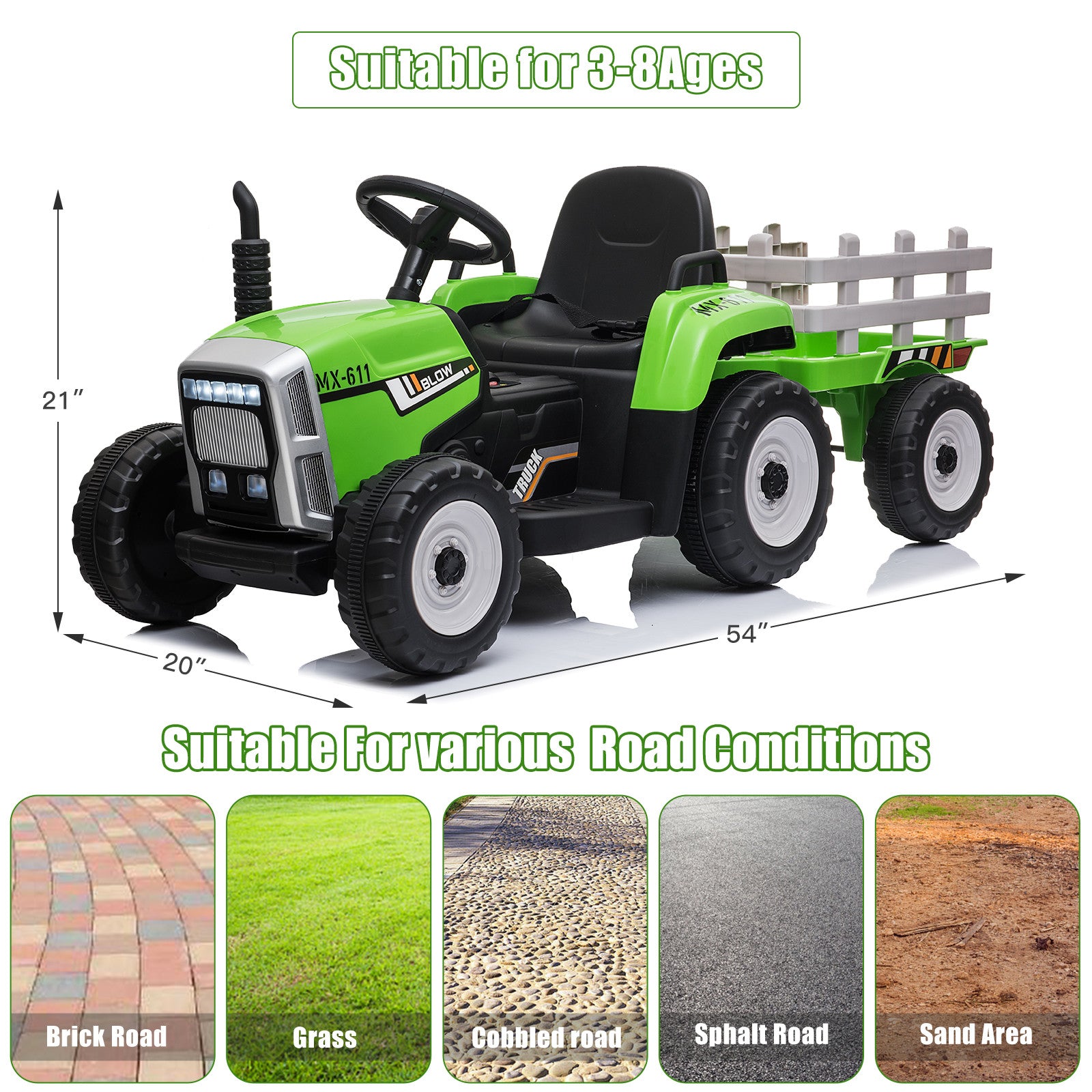 12V Electric Ride-On Tractor with Trailer Battery-Powered Kids Toy Car Gift for Christmas Trend Times 9