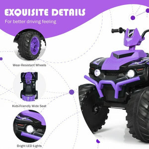 12V Kids 4-Wheeler ATV Ride-On Car with LED Lights and Music Purple Trend Times 10